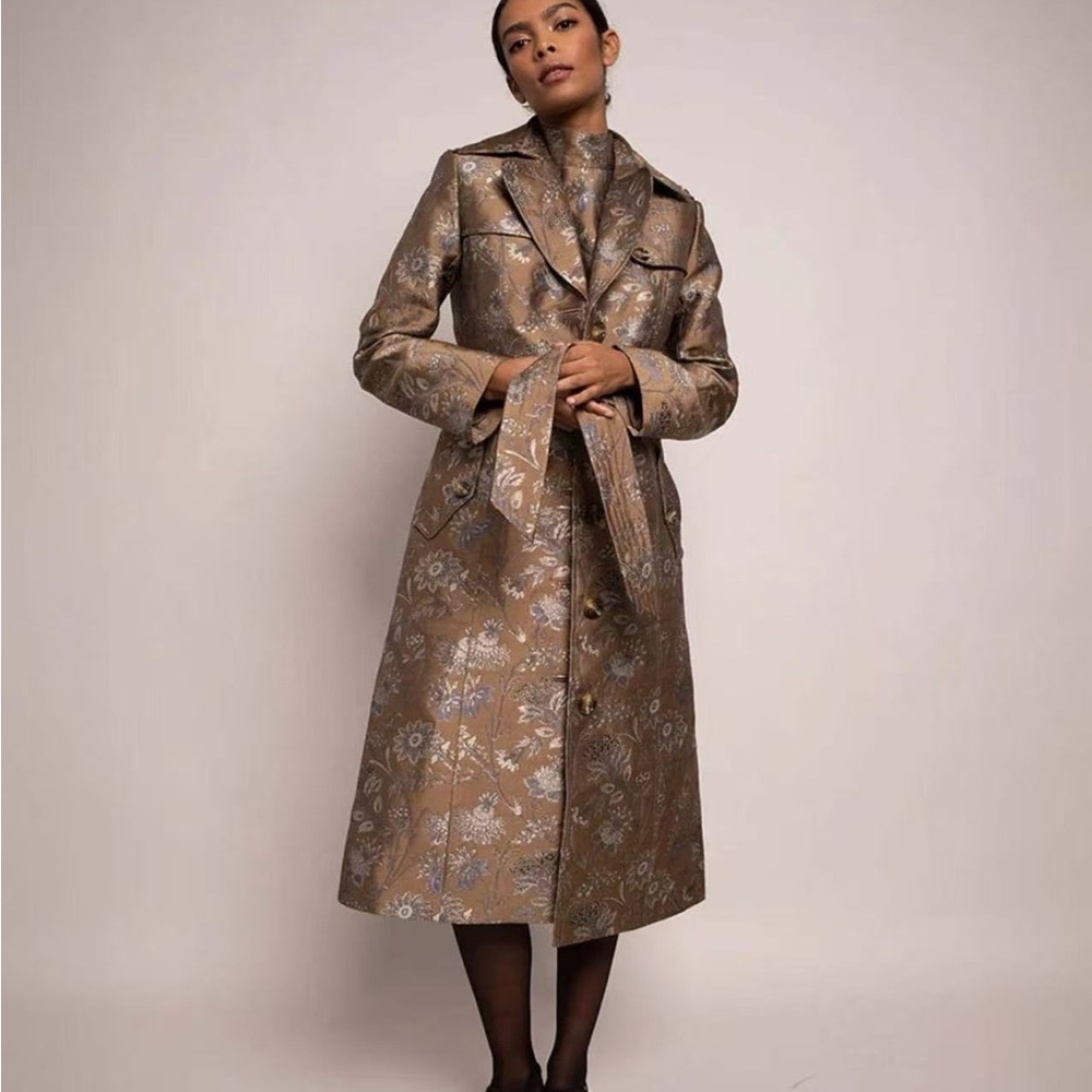 NWT Cara Cara The Karlie Trench Coat in Jacquard Garden